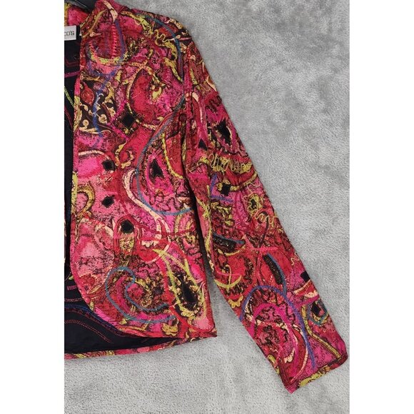 Chicos Jacket Womens Size 0 Multicolored Silk Embroidered Beaded Vintage Top - Picture 9 of 11